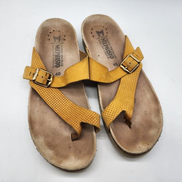 Mephisto Helen Yellow Leather Toe Thong Sandals EU 40 US 10 - Picture 1 of 7